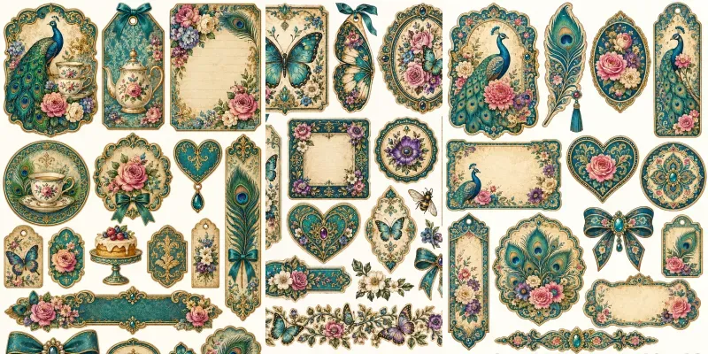 Vintage Teal Floral Ephemera