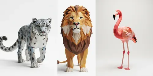Geometric Lowpoly Animal Papercrafts generated by gemini-image