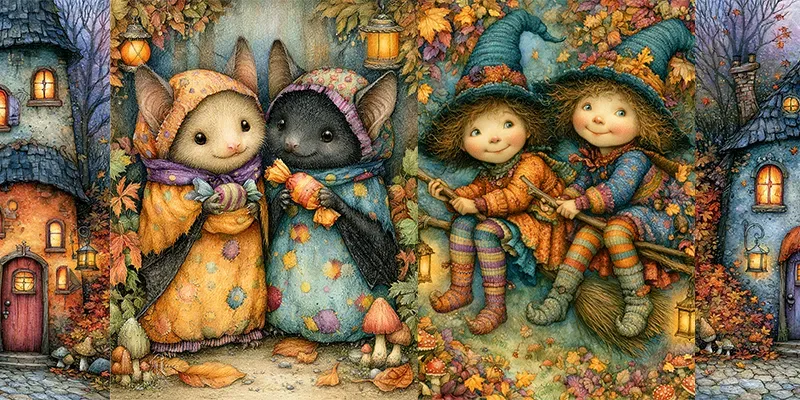 Vintage Halloween Storybook Ephemera generated by undefined