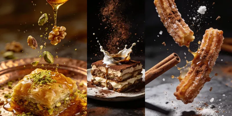 Cinematic Floating Exotic Desserts generated by undefined