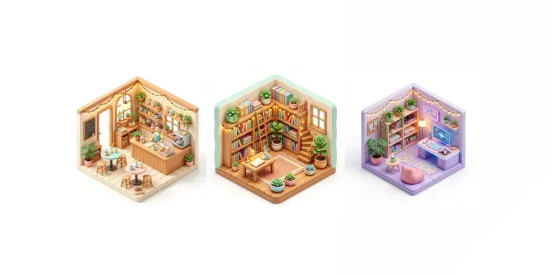 3D Isometric Cozy Room Dioramas generated by undefined