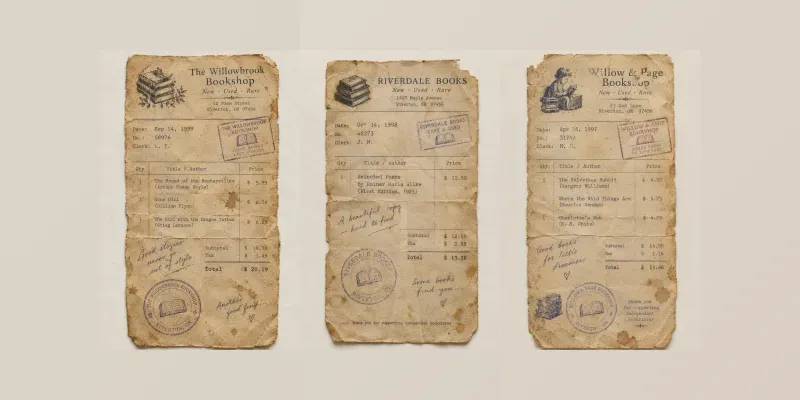 Vintage Bookstore Receipt Ephemera