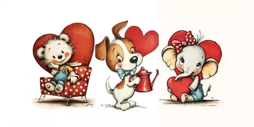 Vintage Valentine Animal Card Clipart generated by midjourney