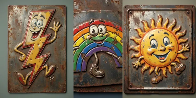 Funny Embossed Metal Weather Icons