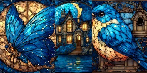 Stained Glass Jewel Art Nouveau Glows generated by midjourney