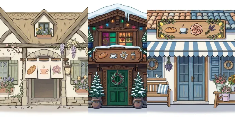 Cozy Village Shopfront Clipart Makers generated by undefined