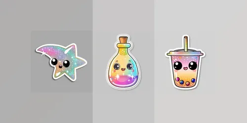 Glittery Rainbow Kawaii Stickers generated by midjourney
