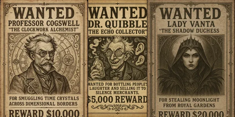 Vintage Fantasy Wanted Posters generated by undefined