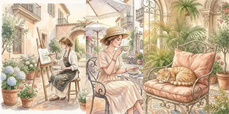 Luxury Watercolor Patio Illustrations generated by undefined