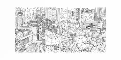 Cozy Gen X Nostalgia Coloring Pages generated by chatgpt-image