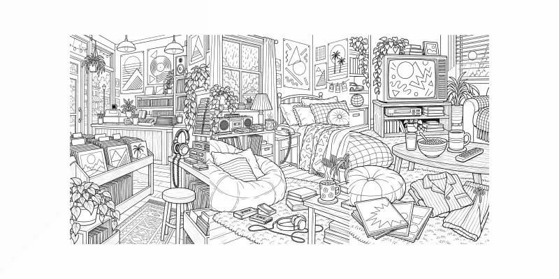 Cozy Gen X Nostalgia Coloring Pages