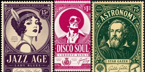 Vintage Duotone Postage Stamp Art generated by chatgpt-image