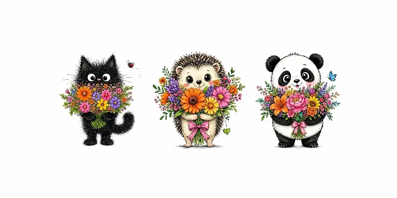 Whimsical Cute Animal Floral Art generated by undefined