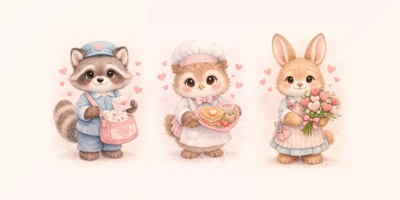 Valentine Woodland Animal Professions generated by undefined