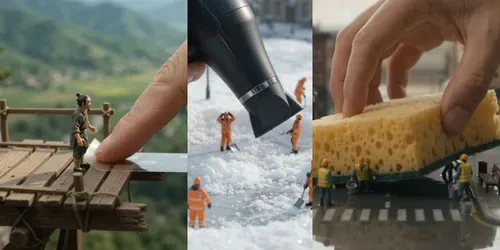 Giant Hand Miniature Rescues generated by grok-video