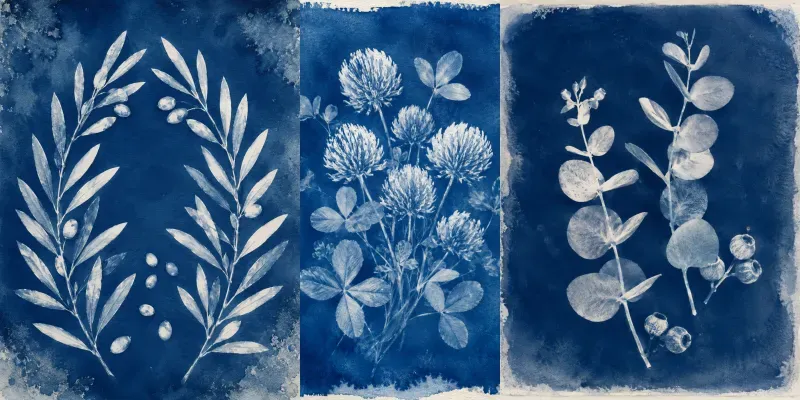 Botanical Cyanotype Art Prints generated by undefined