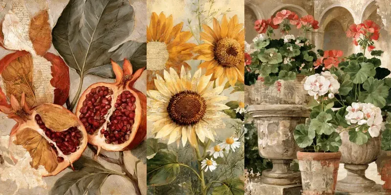 Mediterranean Fresco Botanical Collages generated by undefined