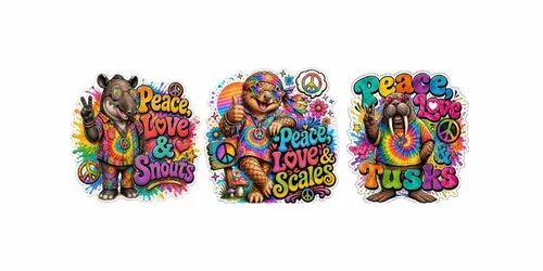 Retro Hippie Animal Sticker Quote Packs generated by chatgpt-image