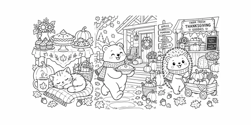 Cozy Fall Thanksgiving Coloring Pages