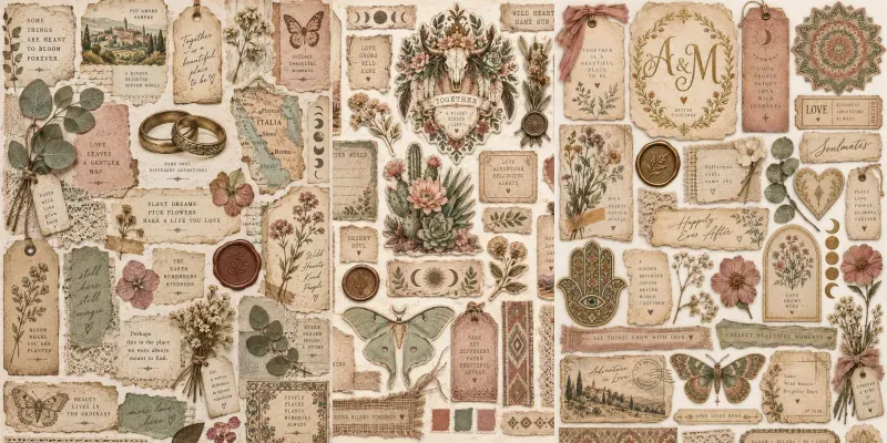 Boho Wedding Junk Journal Ephemera generated by undefined