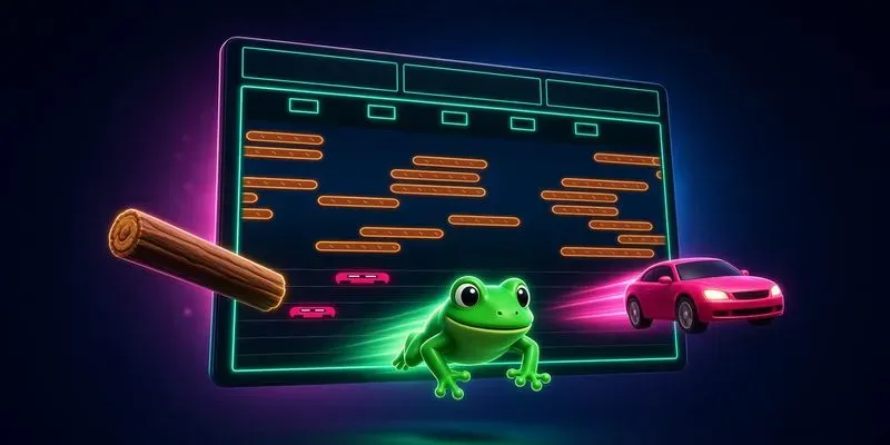 Retro Neon Frogger 2D Game