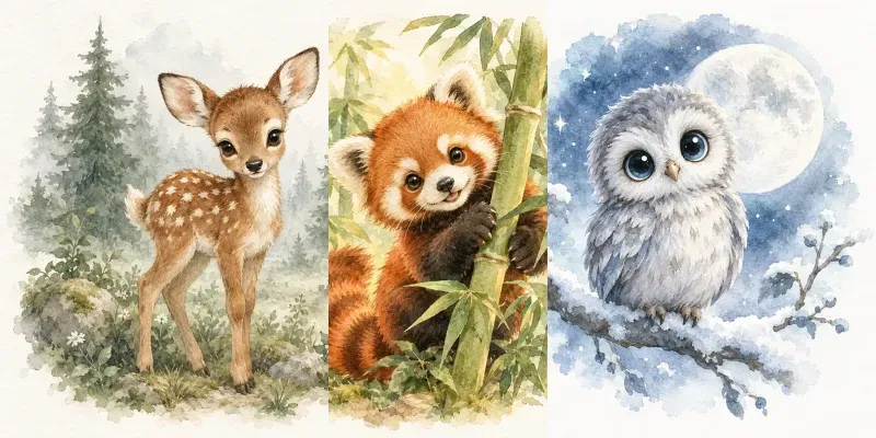 Watercolor Woodland Animal Art