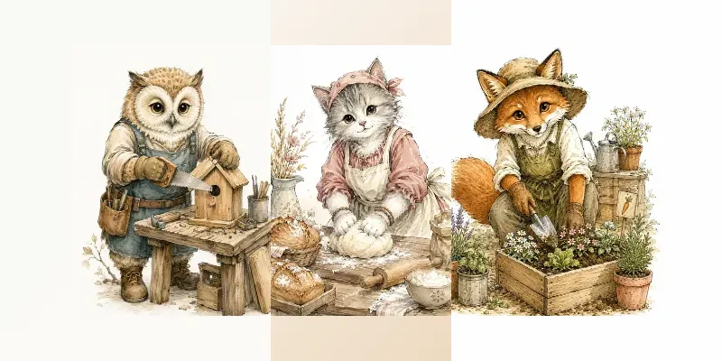 Whimsical Working Animals Watercolors generated by undefined