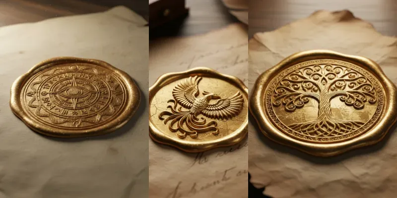 Ornate 3D Golden Wax Seal Art generated by undefined