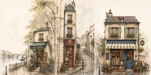 Tiny Paris Bookstores Ink Wash Art generated by chatgpt-image