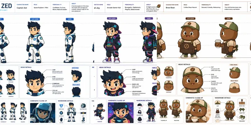 2D Cartoon Character Sheet Pros generated by undefined