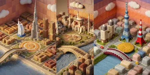 Knitted City Miniature Generators generated by gemini-image