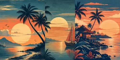 Retro Tropical Sunset Art generated by chatgpt-image