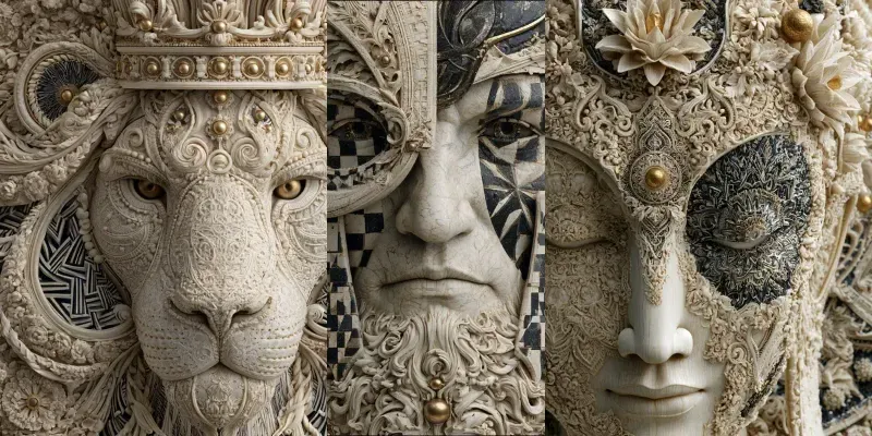 Ivory Op Art Porcelain Reliefs generated by undefined