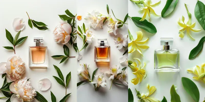 Perfume Bottles With Beautiful Flowers generated by undefined