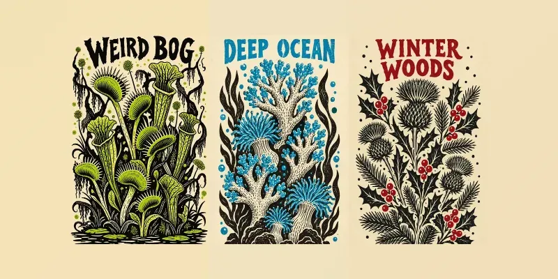 Folk Art Linocut Botanical Posters