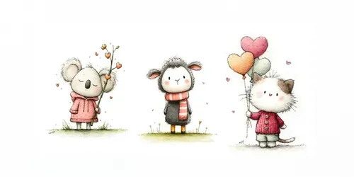 Simple Doodle Valentine Animals Clipart generated by midjourney