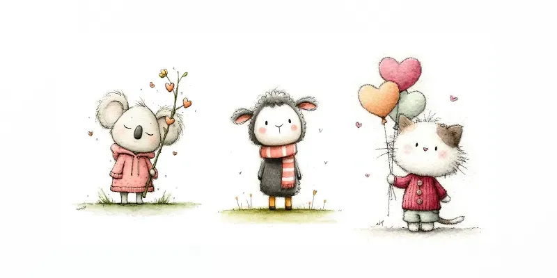Simple Doodle Valentine Animals Clipart generated by undefined