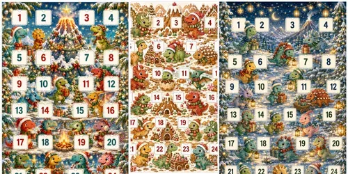 Kids Dinosaur Christmas Advent Calendars generated by chatgpt-image