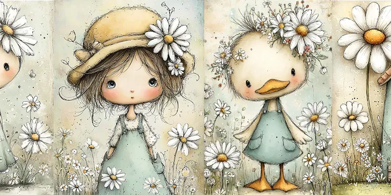 Summer Daisy Character Junk Journal Pages generated by undefined