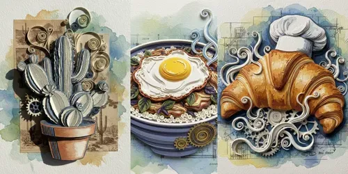 3D Vintage Mechanical Watercolor Art generated by gemini-image