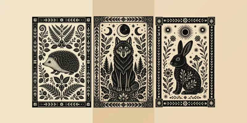 Folk Block Print Animal Art Collections generated by undefined