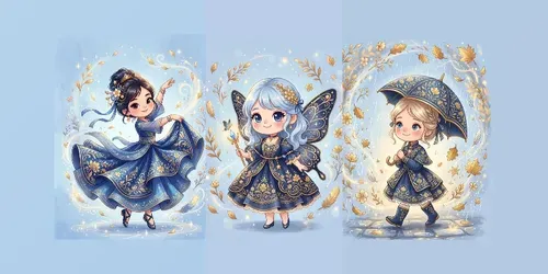 Blue Gold Fairy Tale Characters generated by gemini-image