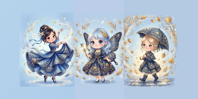 Blue Gold Fairy Tale Characters generated by undefined