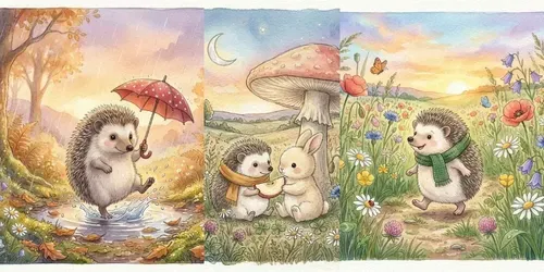 Cute Watercolor Hedgehog Storybook Art generated by gemini-image