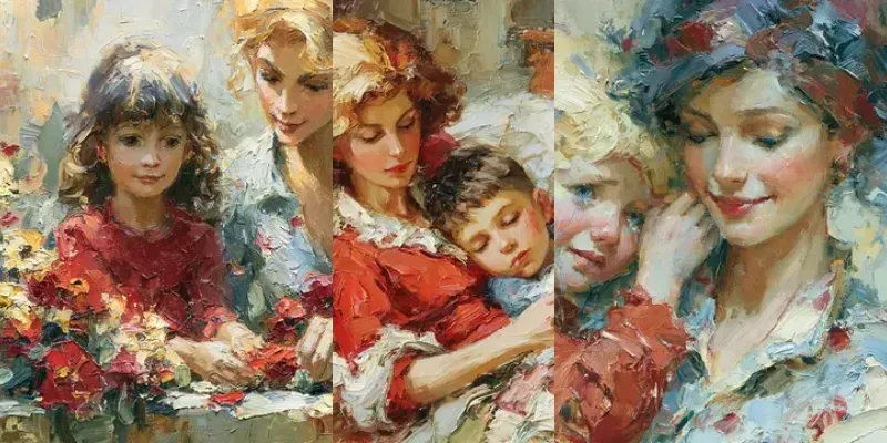 Timeless Mother Child Oil Portraits generated by undefined