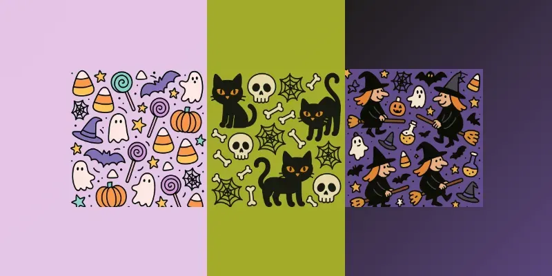 Doodle Spooky Halloween Seamless Patterns