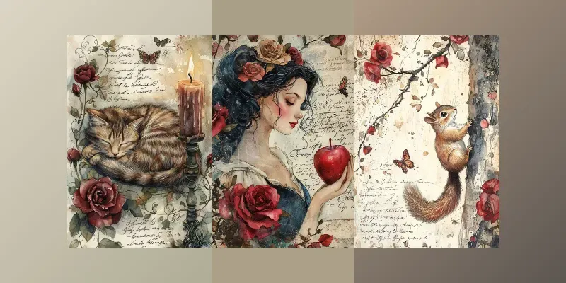 Red Themed Watercolor Junk Journal Art generated by undefined