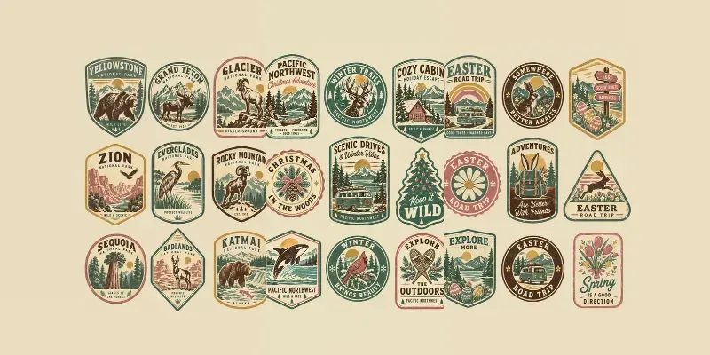Retro 70s Distressed Outdoor Badges
