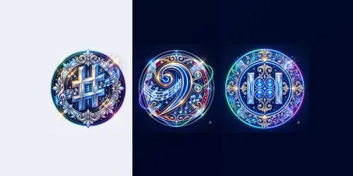 Neon Crystal Music Symbol Emblems generated by gemini-image