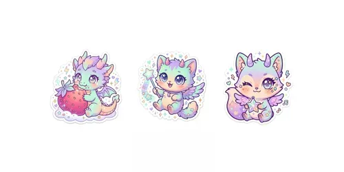 Kawaii Pastel Magical Creature Stickers generated by gemini-image
